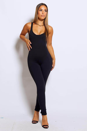 Black Binding Detail Soft Sleeveless Jumpsuit