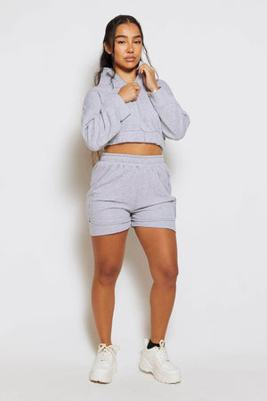 Pettie Grey Zip Through Sweat & Shorts Tracksuit