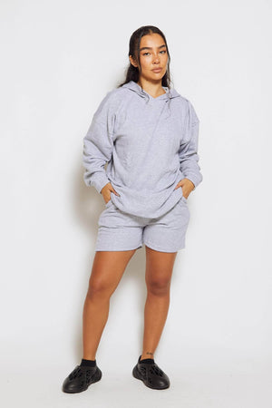 Petite Grey Oversize Hoodie & Shorts Tracksuit