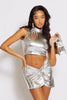Silver Foil Metallic Mini Skirt & High Neck Top
