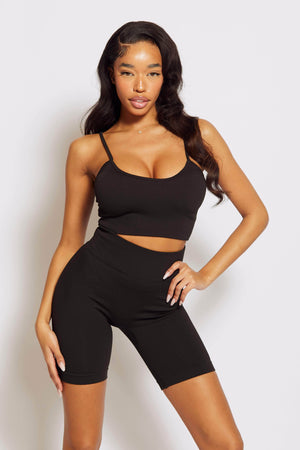 Black Rib Cycling Shorts & Cami Crop Top Loungeset