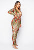 Rose Printed Velour Extreme Plunge Jumpsuit