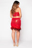 Red Sequin Feather Cami Top & Skirt Co-ord