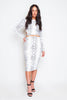 White Snake Tie Back Crop Top & Midi Skirt Co-ord