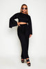 Black Rib Top & Belted Wide Leg Trouser Co-ord