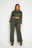 Khaki Rib Top & Belted Wide Leg Trouser Co-ord