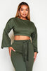 Khaki Rib Top & Belted Wide Leg Trouser Co-ord