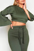 Khaki Rib Top & Belted Wide Leg Trouser Co-ord