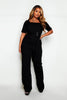 Tall Black Square Neck Wide Leg Denim Jumpsuit