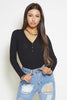 Black V Neck Buttoned Long Sleeve Rib Bodysuit