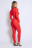 Red Tie Front Long Sleeve Jumpsuit