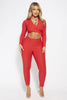Red Tie Front Long Sleeve Jumpsuit