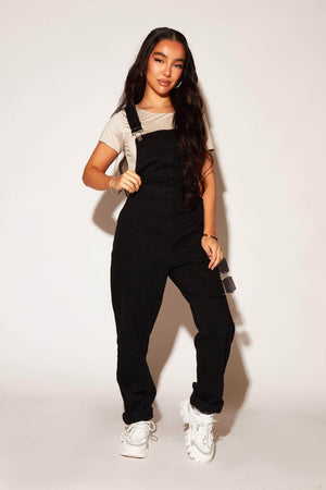 Black Classic Denim Front Pocket Dungarees