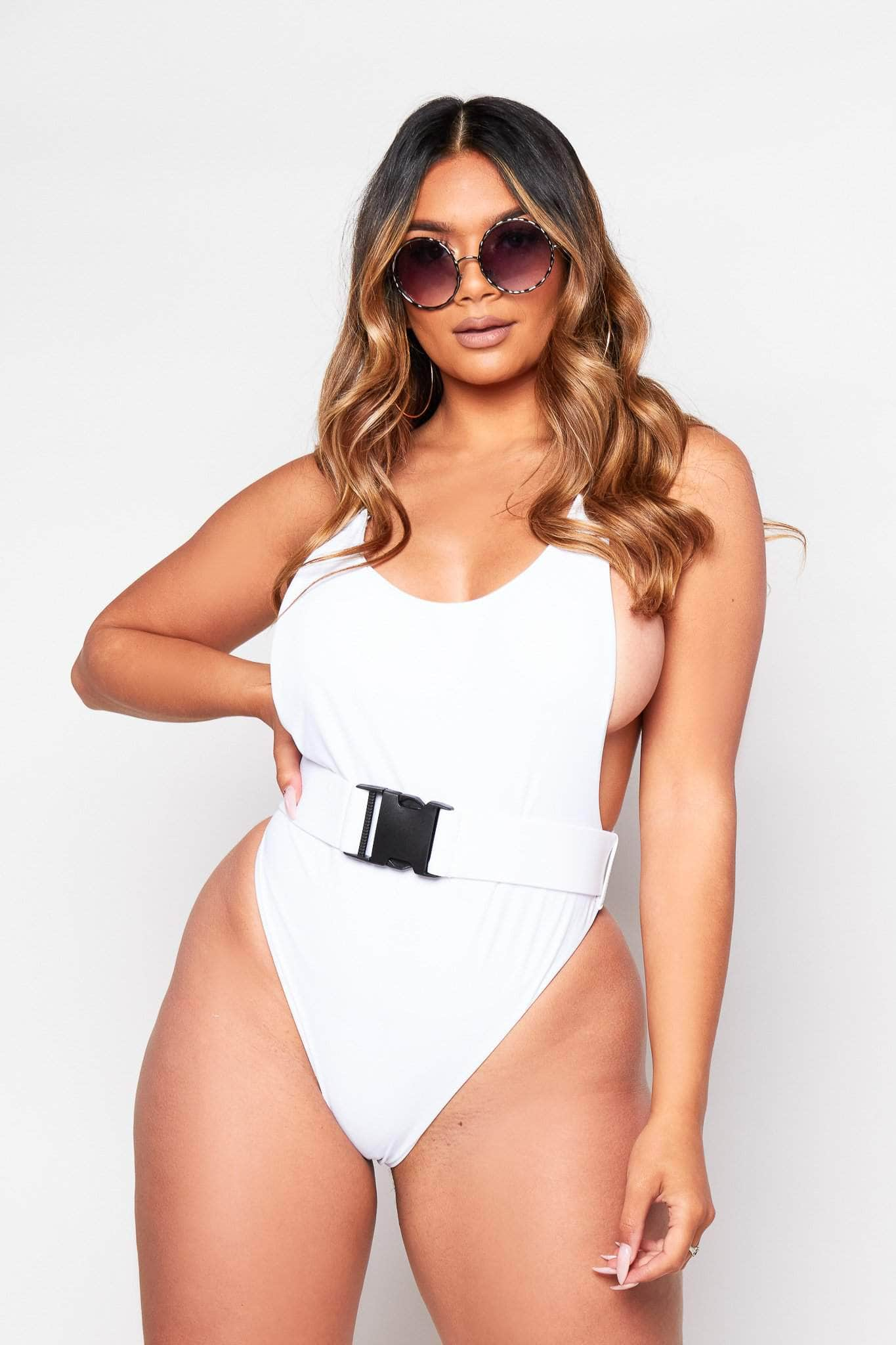 white belt swimsuit