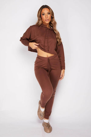 Brown Crop Hoodie & Jogger Loungeset