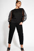 Black Jersey Sweater with Organza Sleeves