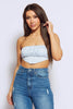 Blue Gingham Bandeau Ruched Crop Top