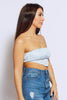 Blue Gingham Bandeau Ruched Crop Top