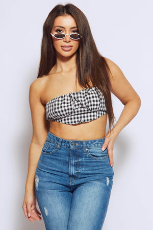 Black Gingham Bustier Halterneck Top