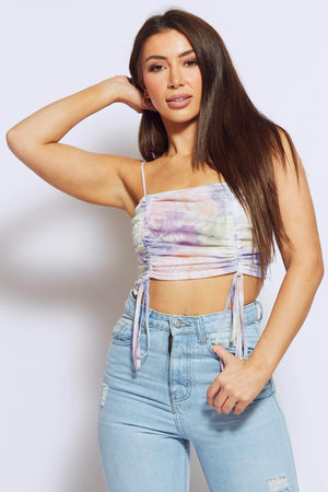 Pastel Tie Dye Mesh Ruched Crop Top