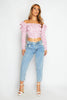 Pink Ditsy Floral Shoulder Tie Crop Blouse