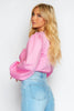 Pink Ruched Bustier Contrast Long Sleeve Bodysuit