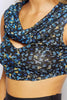 Blue Floral Mesh Cowl Neck Crop Top