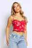 Red Floral Bustier Crop Ruffle Cami Top