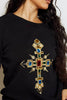 Black Sweatshirt with Jewel Cross Embellishments
