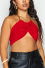 Red Slinky Cross Over Gold Chain Halter Crop Top