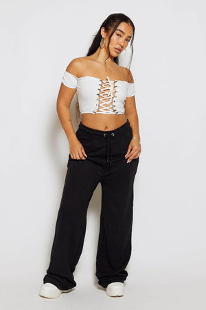 Black Basic Sweat Wide Leg Joggers