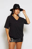 Black Cotton V Neck T-Shirt