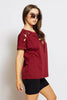 Burgundy Lace Up Shoulder T-Shirt