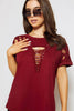Burgundy Lace Up Shoulder T-Shirt