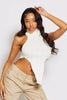 White Chunky Polo Knit Backless Dip Hem Top