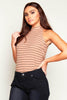 Brown Stripe High Neck Sleeveless Crop Top