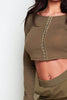 Khaki Ribbed Casual Hook Eye Crop Top