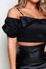 Black Bow Front Off The Shoulder Crop Top