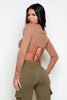 Brown Ribbed Tie Back Crop Top