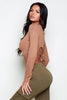 Brown Ribbed Tie Back Crop Top