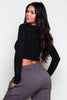 Black Ribbed Casual Hook Eye Crop Top