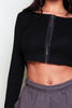 Black Ribbed Casual Hook Eye Crop Top