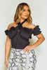 Black Ruffle Bardot Tie Crop Top