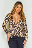 Leopard Satin Deep Plunge Blouse