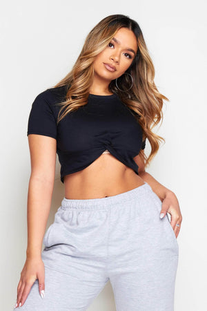 Black Cropped Twist Front Tee