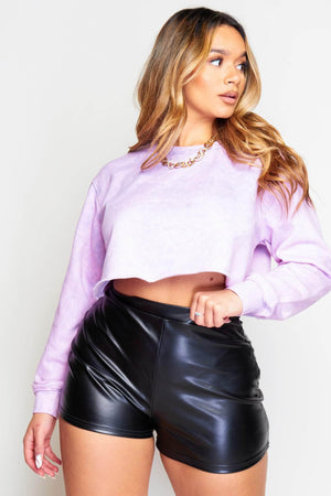 Lilac Cropped Acid Wash Sweater