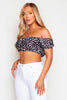 Black Polkadot Puff Sleeve Crop Top