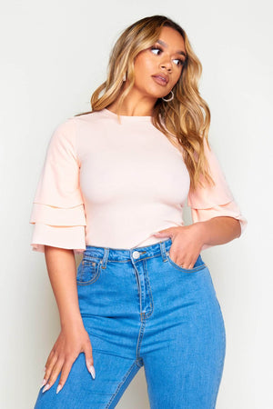 Peach Ruffle Sleeve Hi Leg Bodysuit