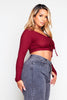 Wine Drawstring Ruched Rib Crop Top