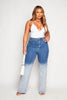 Mid Wash Two Tone Wide Leg Jeans